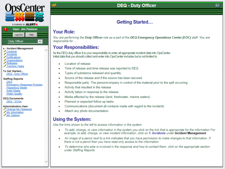 Example OpsCenter Help Screen